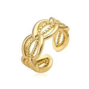 Elegant gold-plated geometric twisted rope open ring with minimalist adjustable design