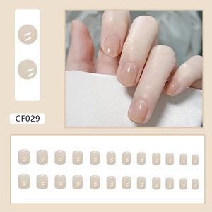 Klassieke nude vierkante kunstnagels met glanzende afwerking en 24-delige set