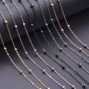 1.6mm stainless steel beaded cable chains in gold, silver, black, and rainbow colors
