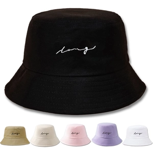 Cotton Canvas Bucket Hat With Letter Embroidery Sun Protection Outdoor Travel Fashion Fisherman Hat For Women Men
