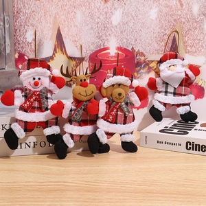 Christmas Hanging Ornaments Plush Santa Snowman Reindeer Bear Buffalo Plaid Cloth Xmas Tree Decorations Festive Home Decor