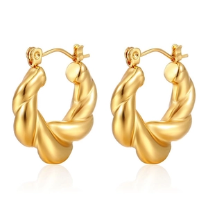 Twisted Hoop Earrings Stainless Steel C-Shaped Gold Plated Minimalist Geometric Fashion Jewelry For Women Elegant