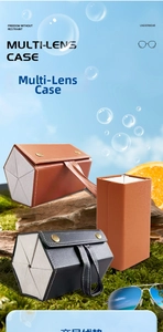 Foldable PU leather multi-slot glasses case with three colors and a carrying handle