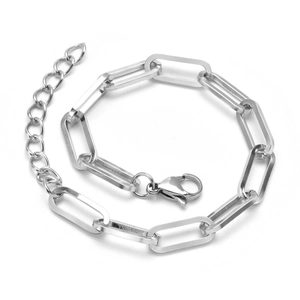 Paperclip Chain Necklace And Bracelet Stainless Steel Geometric Rectangular Link Hip Hop Fashion Jewelry For Women Men