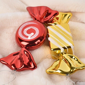 18cm electroplated Christmas candy ornaments in red and gold with white glitter accents