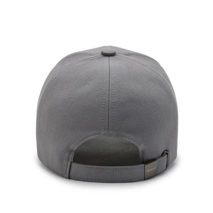 Classic grey baseball cap with adjustable metal buckle shown from a back perspective