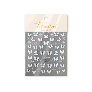 Autocollants nail art rétro japonais papillons blancs et bleus par Tomoni MS 573