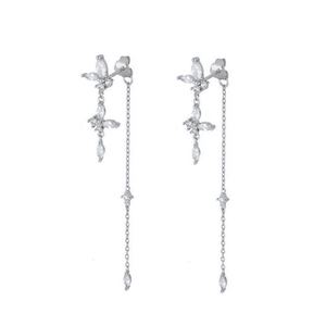 Elegant S925 silver butterfly long tassel earrings with sparkling zircon stones