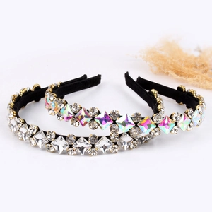 Luxurious rhinestone padded headbands with sparkling square crystals for women's hair accessory