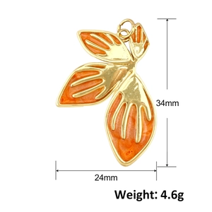 Gradient orange leaf pendant with gold frame, 34x24mm size, DIY jewelry accessory