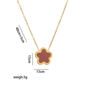 Gold titanium steel flower necklace with shell inlay and size dimensions shown
