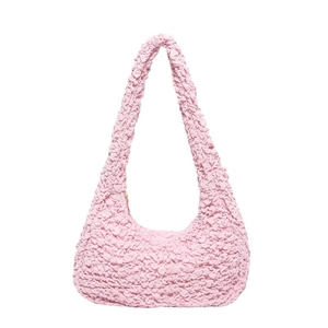 Pink cloud pleated crossbody bag with popcorn texture and spacious dumpling design for women