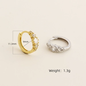 Silver and gold s925 sterling silver hoop earrings with clear zircon stones and size details