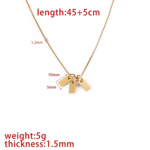 Minimalist gold stainless steel rectangle tag pendant necklace with sleek box chain design