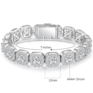 Silver 12mm Cuban link tennis bracelet with AAAA+ zircon stones and 7-inch length