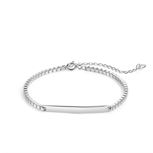 Polished S925 silver ID bracelet with box chain and rectangular metal plate