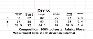 Size chart showing S to L measurements for the floral petal waist dress in polyester