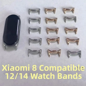Detailed metal band adapters for Xiaomi Mi Band 8 in 12mm and 14mm silver gold and rose gold