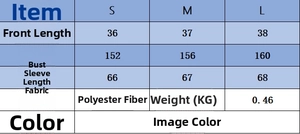 Size chart for knit puff sleeve crop sweater with S, M, L dimensions and fabric details