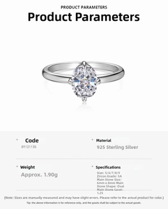 Detail specifications of 925 silver ring featuring 1.25ct 5A oval cut ice flower zircon