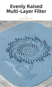 Copertura scarico in silicone blu con fori a spirale per filtrare i capelli nella doccia