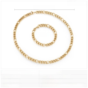 Detailed dimensions of 7mm gold stainless steel machine-woven chain necklace and bracelet set