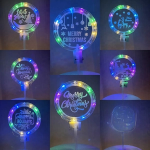 Luminous Christmas acrylic cake toppers with colorful LED lights in various festive shapes