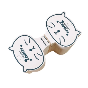 Cat-shaped white paper jewelry display cards for hair clips and fashion accessories