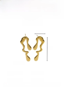 Detailed view of liquid-shaped irregular titanium steel drop earrings with size measurements