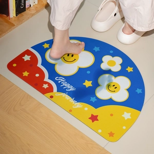 Tappeto da bagno in diatomite assorbente con design Happy Journey e base antiscivolo