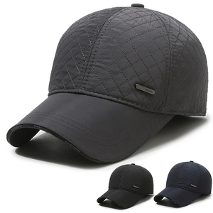 Men Winter Baseball Cap Quilted Ear Protection Warm Windproof Polyester Cotton Hat Outdoor Sport Adjustable Metal Buckle