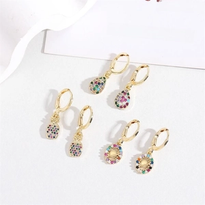Colorful Cubic Zirconia Drop Earrings 18K Gold Plated Copper Saturn Pineapple Waterdrop Dangle Hoops For Women