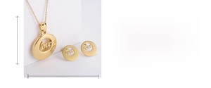 Size chart for LOVE cutout gold earrings and necklace set showing 30mm dimensions