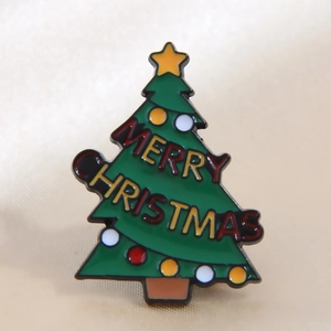 Enamel Christmas tree brooch with Merry Christmas lettering for bags and clothing
