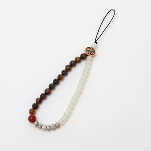 Minimalist white jade bodhi seed phone strap with natural stone beads and tiger eye stones