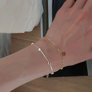 Minimalist S925 sterling silver heart bracelet and gold H letter charm wristband