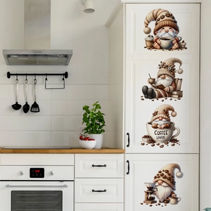 Autocollants de Noël gnomes café marron pour placards de cuisine avec motifs festifs gnomes