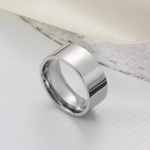 Anello piatto da 8mm in acciaio inossidabile lucido per uomo con finitura argento