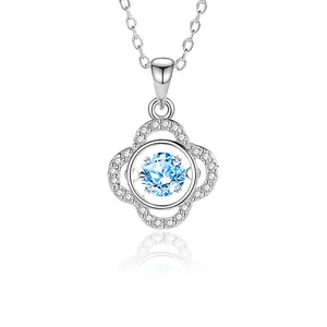 Four Leaf Clover Necklace 925 Sterling Silver Dancing Heart Pendant Zircon Floral Fashion Jewelry For Women Elegant Gift