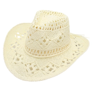 Chapeau de cowboy en paille blanc crème avec motifs ajourés pour protection solaire d'été