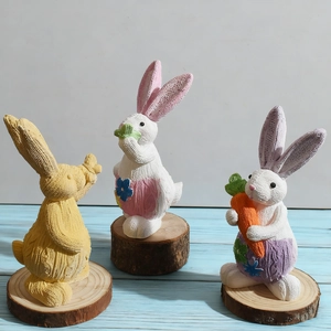 Three-piece Easter rabbit figurines with knitted texture for DIY crafts and decor