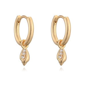 Minimalist 18K gold plated copper earrings with shell pendant and zircon stones