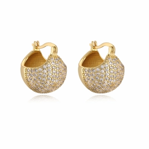 Luxury 18K gold plated hoop earrings with rows of sparkling white zircon stones