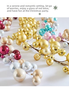 Detailed close-up of Christmas ball ornament branches with matte and glitter finishes