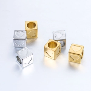 6mm stainless steel heart cube beads in gold and silver for DIY jewelry making