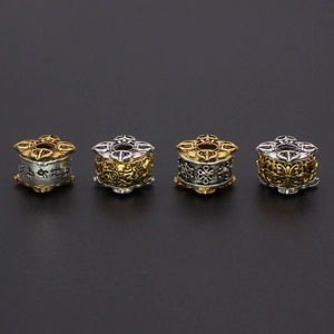 Retro Ethnic Tibetan Spacer Beads Alloy Metal Cylinder Tube Vintage Religious Pattern Gold Silver Tone