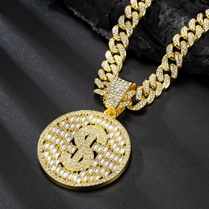 Iced out gold dollar sign pendant with chunky cuban link chain for hip hop style