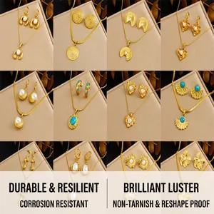 Collection of vintage gold-plated jewelry sets with turquoise and pearl accents