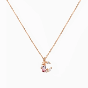 Star and moon 18K rose gold necklace with purple gradient crystal and pearl pendant