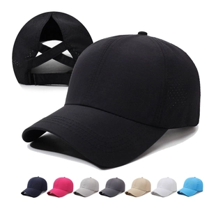 Casquette de baseball à séchage rapide pour queue de cheval avec design croisé